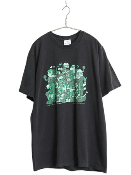 90s USA製 キャラクター アート イラスト プリント Tシャツ メンズ L オールド グラフィック パロディ シングルステッチ ヘビーウェイト 黒