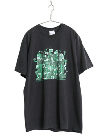 90s USA製 キャラクター アート イラスト プリント Tシャツ メンズ L オールド グラフィック パロディ シングルステッチ ヘビーウェイト 黒