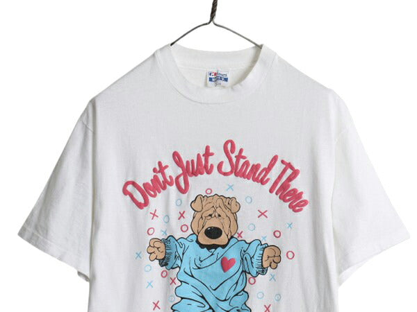 80s USA製 ドッグ キャラクター イラスト プリント Tシャツ メンズ L ヴィンテージ アニマル 犬 アート グラフィック シングルステッチ 白