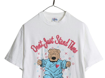 80s USA製 ドッグ キャラクター イラスト プリント Tシャツ メンズ L ヴィンテージ アニマル 犬 アート グラフィック シングルステッチ 白