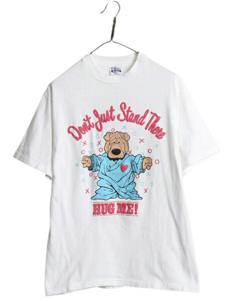 80s USA製 ドッグ キャラクター イラスト プリント Tシャツ メンズ L ヴィンテージ アニマル 犬 アート グラフィック シングルステッチ 白