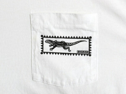 80s USA製 トカゲ イラスト プリント ポケット付き Tシャツ メンズ XL / オールド ポケT グラフィック シングルステッチ 大きいサイズ 白