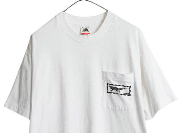 80s USA製 トカゲ イラスト プリント ポケット付き Tシャツ メンズ XL / オールド ポケT グラフィック シングルステッチ 大きいサイズ 白