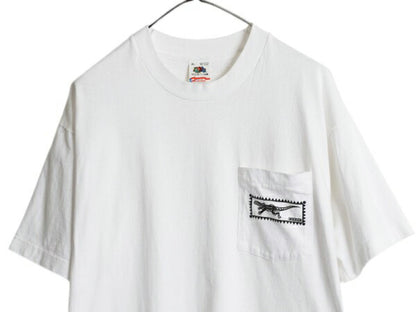 80s USA製 トカゲ イラスト プリント ポケット付き Tシャツ メンズ XL / オールド ポケT グラフィック シングルステッチ 大きいサイズ 白