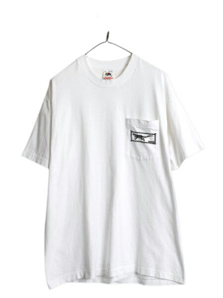 80s USA製 トカゲ イラスト プリント ポケット付き Tシャツ メンズ XL / オールド ポケT グラフィック シングルステッチ 大きいサイズ 白