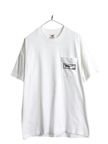 80s USA製 トカゲ イラスト プリント ポケット付き Tシャツ メンズ XL / オールド ポケT グラフィック シングルステッチ 大きいサイズ 白