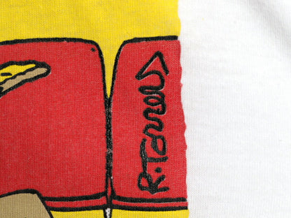 80s USA製 ジョーク アート イラスト プリント Tシャツ メンズ L / 古着 ヴィンテージ グラフィック シングルステッチ カットソー ホワイト