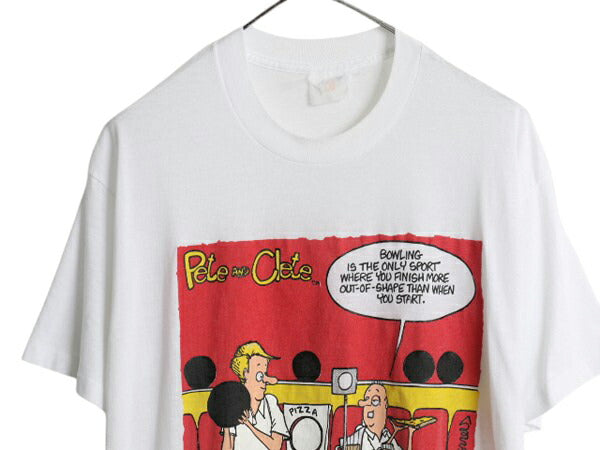 80s USA製 ジョーク アート イラスト プリント Tシャツ メンズ L / 古着 ヴィンテージ グラフィック シングルステッチ カットソー ホワイト