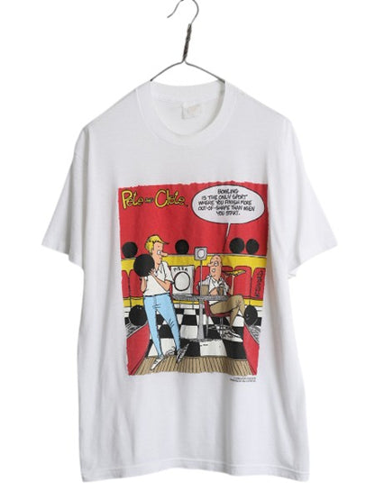 80s USA製 ジョーク アート イラスト プリント Tシャツ メンズ L / 古着 ヴィンテージ グラフィック シングルステッチ カットソー ホワイト