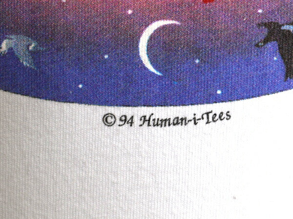 90s USA製 アニマル アート プリント Tシャツ メンズ L / オールド メッセージ イラスト グラフィック シングルステッチ ヘビーウェイト 白
