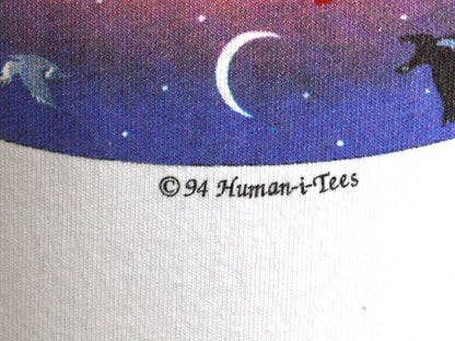 90s USA製 アニマル アート プリント Tシャツ メンズ L / オールド メッセージ イラスト グラフィック シングルステッチ ヘビーウェイト 白