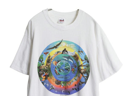 90s USA製 アニマル アート プリント Tシャツ メンズ L / オールド メッセージ イラスト グラフィック シングルステッチ ヘビーウェイト 白