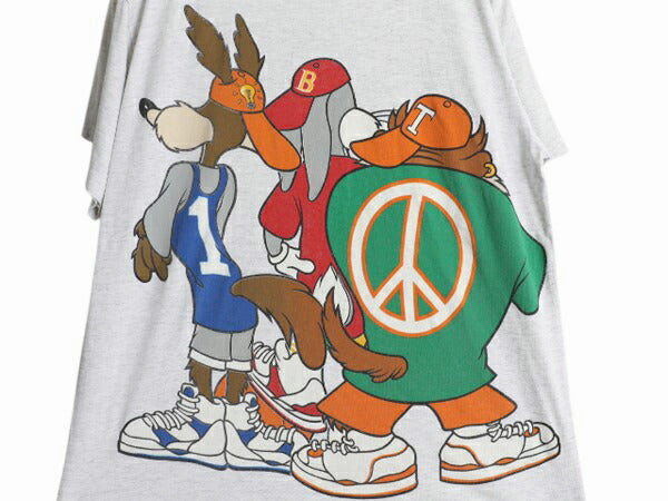 90s USA製 ワーナー キャラクター 両面 プリント 半袖 Tシャツ メンズ L / オールド イラスト ヘビーウェイト シングルステッチ バスケ 灰