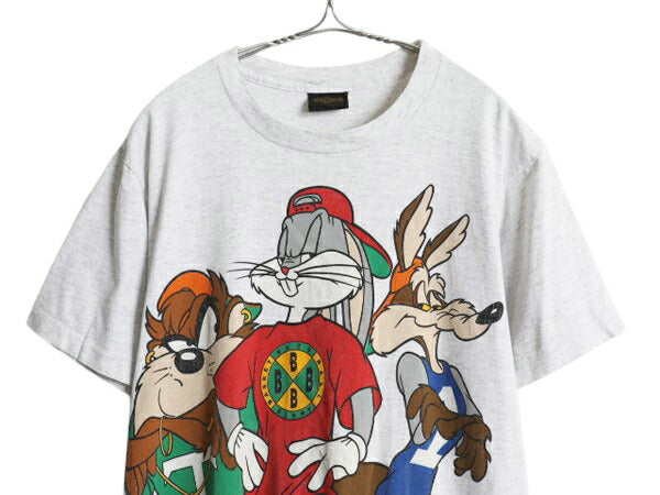 90s USA製 ワーナー キャラクター 両面 プリント 半袖 Tシャツ メンズ L / オールド イラスト ヘビーウェイト シングルステッチ バスケ 灰