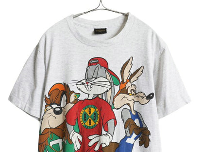 90s USA製 ワーナー キャラクター 両面 プリント 半袖 Tシャツ メンズ L / オールド イラスト ヘビーウェイト シングルステッチ バスケ 灰