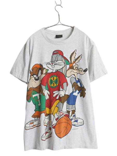 90s USA製 ワーナー キャラクター 両面 プリント 半袖 Tシャツ メンズ L / オールド イラスト ヘビーウェイト シングルステッチ バスケ 灰