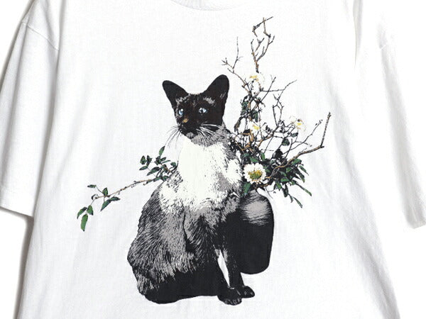 90s USA製 ネコ アート イラスト プリント Tシャツ メンズ レディース L / オールド アニマル 猫 グラフィック シングルステッチ ホワイト