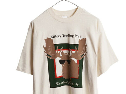 90s ヘラジカ アート イラスト プリント Tシャツ メンズ L 古着 オールド アニマル アウトドア 企業物 シカ グラフィック シングルステッチ