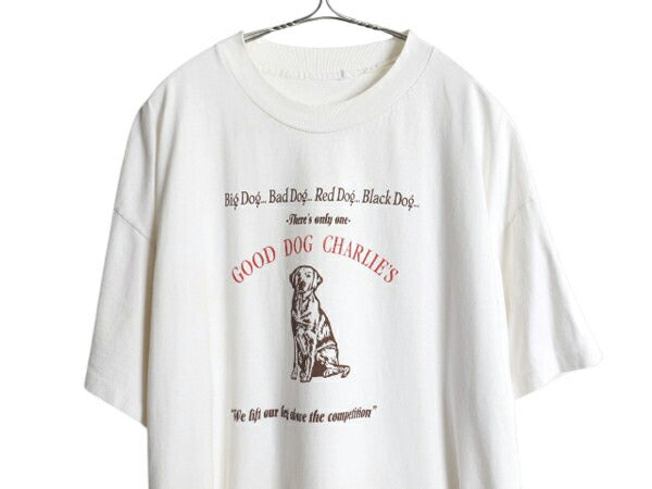 90s ドッグ アート イラスト プリント Tシャツ メンズ XL 程 オールド アニマル 犬 企業物 グラフィック 大きいサイズ ヘビーウェイト 白