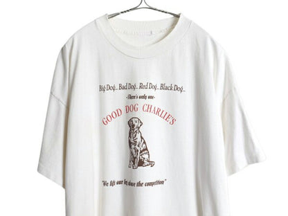 90s ドッグ アート イラスト プリント Tシャツ メンズ XL 程 オールド アニマル 犬 企業物 グラフィック 大きいサイズ ヘビーウェイト 白