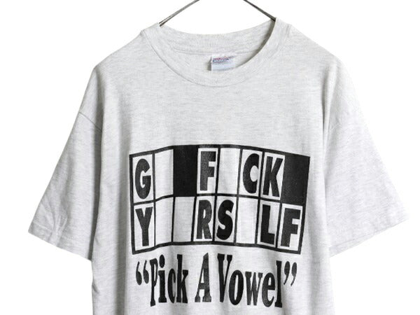90s USA製 ジョーク メッセージ プリント Tシャツ メンズ L オールド グラフィック イラスト シングルステッチ ヘビーウェイト 当時物 灰
