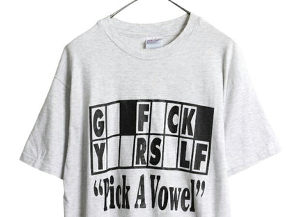 90s USA製 ジョーク メッセージ プリント Tシャツ メンズ L オールド グラフィック イラスト シングルステッチ ヘビーウェイト 当時物 灰