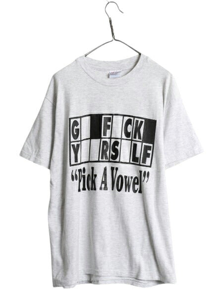 90s USA製 ジョーク メッセージ プリント Tシャツ メンズ L オールド グラフィック イラスト シングルステッチ ヘビーウェイト 当時物 灰