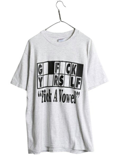 90s USA製 ジョーク メッセージ プリント Tシャツ メンズ L オールド グラフィック イラスト シングルステッチ ヘビーウェイト 当時物 灰