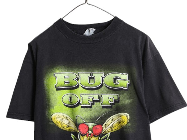 90s 虫 アブ アート イラスト プリント Tシャツ メンズ L / オールド メッセージ ヘビーウェイト シングルステッチ 大きいサイズ 黒 当時物