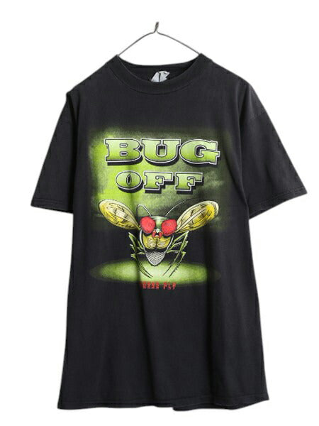 90s 虫 アブ アート イラスト プリント Tシャツ メンズ L / オールド メッセージ ヘビーウェイト シングルステッチ 大きいサイズ 黒 当時物
