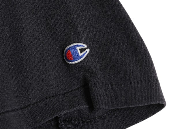 80s USA製 チャンピオン 半袖 Tシャツ メンズ М 小さめ S / ヴィンテージ 100% コットン ワンポイント ヘビーウェイト スクリプト ロゴ 黒