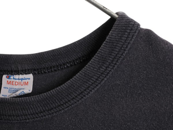 80s USA製 チャンピオン 半袖 Tシャツ メンズ М 小さめ S / ヴィンテージ 100% コットン ワンポイント ヘビーウェイト スクリプト ロゴ 黒