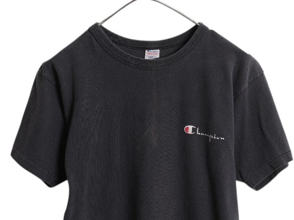 80s USA製 チャンピオン 半袖 Tシャツ メンズ М 小さめ S / ヴィンテージ 100% コットン ワンポイント ヘビーウェイト スクリプト ロゴ 黒