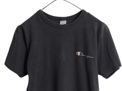 80s USA製 チャンピオン 半袖 Tシャツ メンズ М 小さめ S / ヴィンテージ 100% コットン ワンポイント ヘビーウェイト スクリプト ロゴ 黒