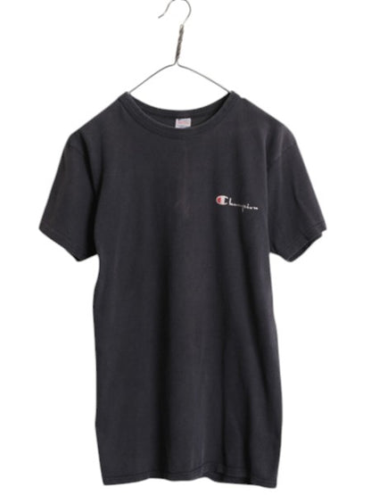 80s USA製 チャンピオン 半袖 Tシャツ メンズ М 小さめ S / ヴィンテージ 100% コットン ワンポイント ヘビーウェイト スクリプト ロゴ 黒
