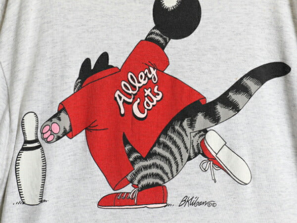 90s USA製 クリバンキャット イラスト 両面 プリント Tシャツ メンズ レディース XL オールド ネコ アニマル キャラクター 大きいサイズ 灰