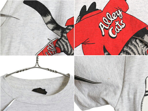 90s USA製 クリバンキャット イラスト 両面 プリント Tシャツ メンズ レディース XL オールド ネコ アニマル キャラクター 大きいサイズ 灰