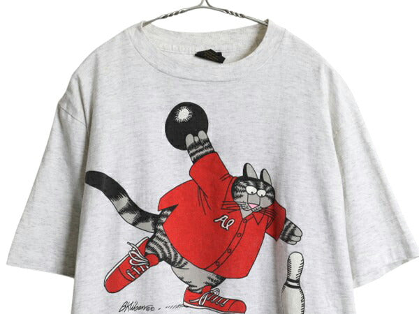 90s USA製 クリバンキャット イラスト 両面 プリント Tシャツ メンズ レディース XL オールド ネコ アニマル キャラクター 大きいサイズ 灰