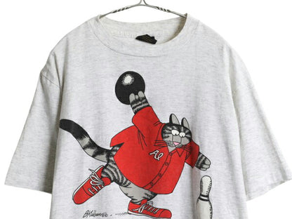 90s USA製 クリバンキャット イラスト 両面 プリント Tシャツ メンズ レディース XL オールド ネコ アニマル キャラクター 大きいサイズ 灰