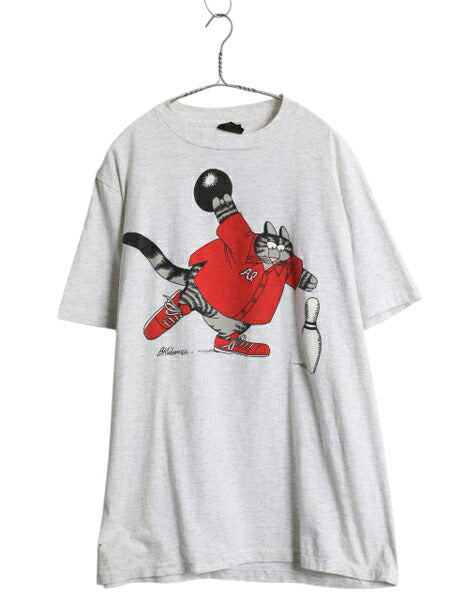 90s USA製 クリバンキャット イラスト 両面 プリント Tシャツ メンズ レディース XL オールド ネコ アニマル キャラクター 大きいサイズ 灰