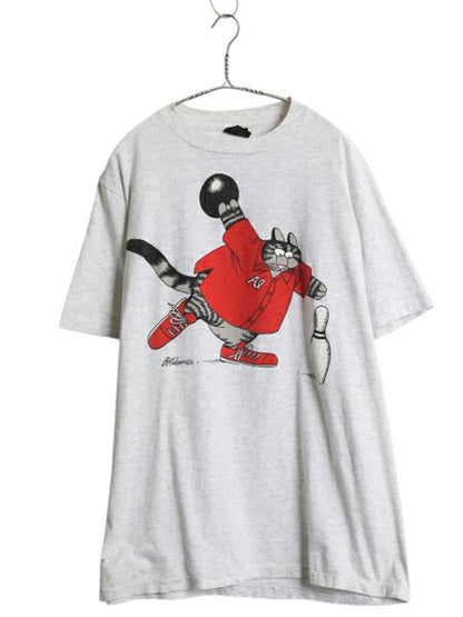 90s USA製 クリバンキャット イラスト 両面 プリント Tシャツ メンズ レディース XL オールド ネコ アニマル キャラクター 大きいサイズ 灰