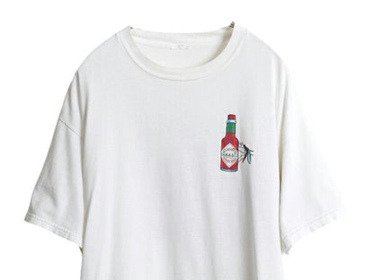 90s タバスコ アート イラスト 両面 プリント Tシャツ メンズ XL / オールド 企業物 ジョーク ヘビーウェイト カットソー 大きいサイズ 白