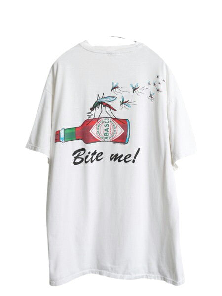 90s タバスコ アート イラスト 両面 プリント Tシャツ メンズ XL / オールド 企業物 ジョーク ヘビーウェイト カットソー 大きいサイズ 白