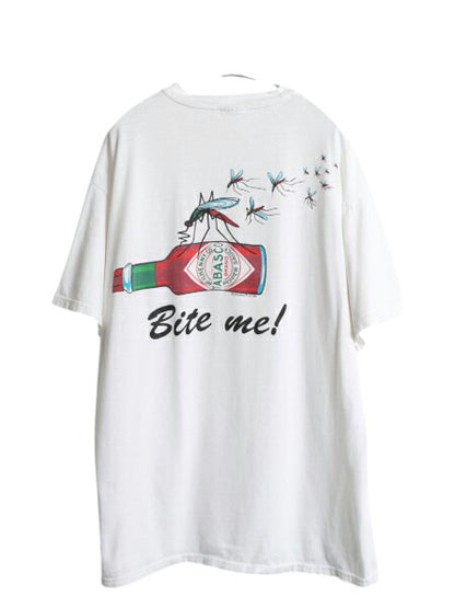 90s タバスコ アート イラスト 両面 プリント Tシャツ メンズ XL / オールド 企業物 ジョーク ヘビーウェイト カットソー 大きいサイズ 白