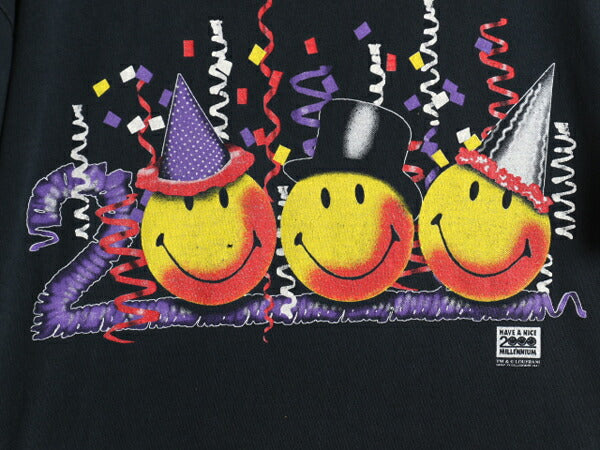 00s スマイル イラスト プリント Tシャツ メンズ XL 古着 オールド アート キャラクター ニコちゃん ヘビーウェイト ブラック 大きいサイズ