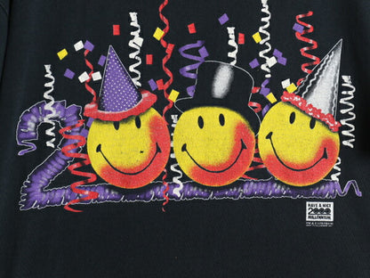 00s スマイル イラスト プリント Tシャツ メンズ XL 古着 オールド アート キャラクター ニコちゃん ヘビーウェイト ブラック 大きいサイズ
