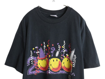 00s スマイル イラスト プリント Tシャツ メンズ XL 古着 オールド アート キャラクター ニコちゃん ヘビーウェイト ブラック 大きいサイズ