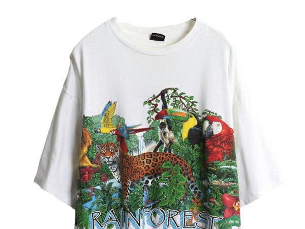 90s アニマル アート 両面 プリント Tシャツ メンズ XXL 程/ 古着 オールド 当時物 イラスト グラフィック シングルステッチ 大きいサイズ