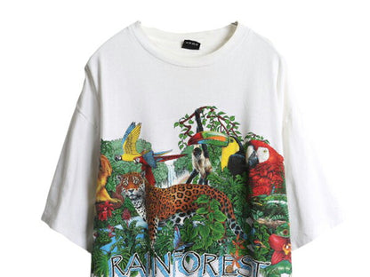 90s アニマル アート 両面 プリント Tシャツ メンズ XXL 程/ 古着 オールド 当時物 イラスト グラフィック シングルステッチ 大きいサイズ