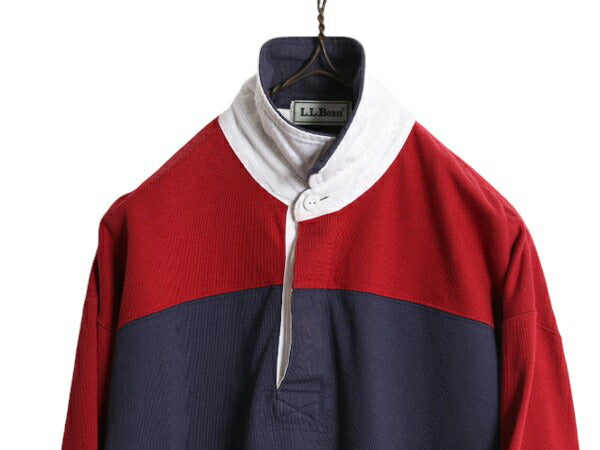90s エルエルビーン 長袖 ラガー シャツ メンズ M / 90年代 オールド LLBEAN 長袖シャツ ラグビーシャツ ヘビーウェイト コットン ツートン